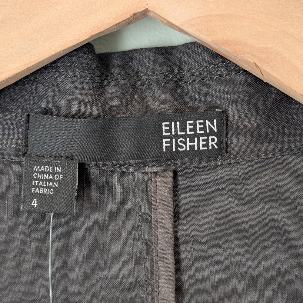 New Eileen Fisher Graphite Notched Collar Shaped Jacket Linen Blend - Picture 3 of 6